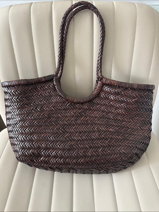 La Via Handbags - La Via Firenze Woven Genuine Leather Tote Dark Brown